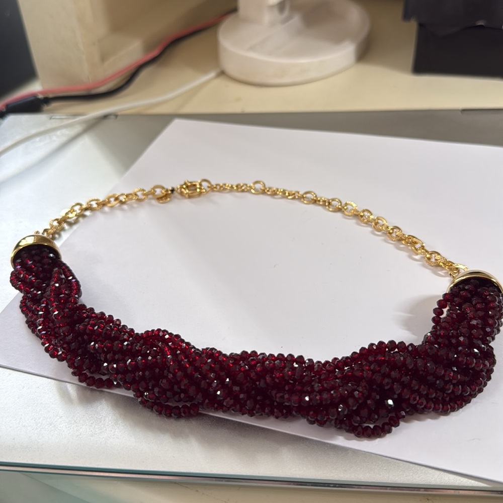 Talbots Garnet Colored Bead Statement Necklace Nw… - image 4